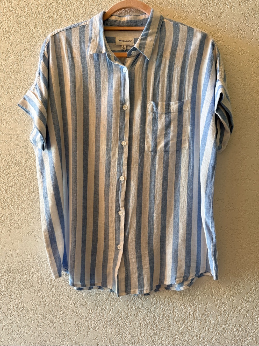 THREAD & SUPPLY Seaside Striped Button Down Short Sleeve Shirt Women’s Sz Small